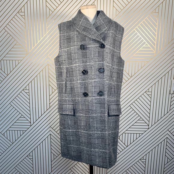 Yigal Azrouel Gray Plaid Wool Vest Jacket